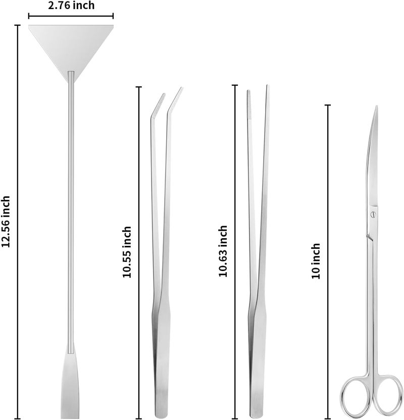 Ohtomber Aquascape Tools Aquarium Kit - 4PCS Terrarium Supplies Include Long Tweezers for Terrarium, Feeding Tongs, Aquarium Scissors, Algae Scraper for Fish Tank Cleaning Plant Trimming - Image 2